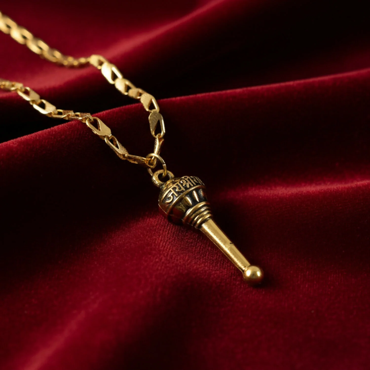 Golden Hanuman Gada Pendant with Chain – Devotional Lightweight Daily Wear - Image 3