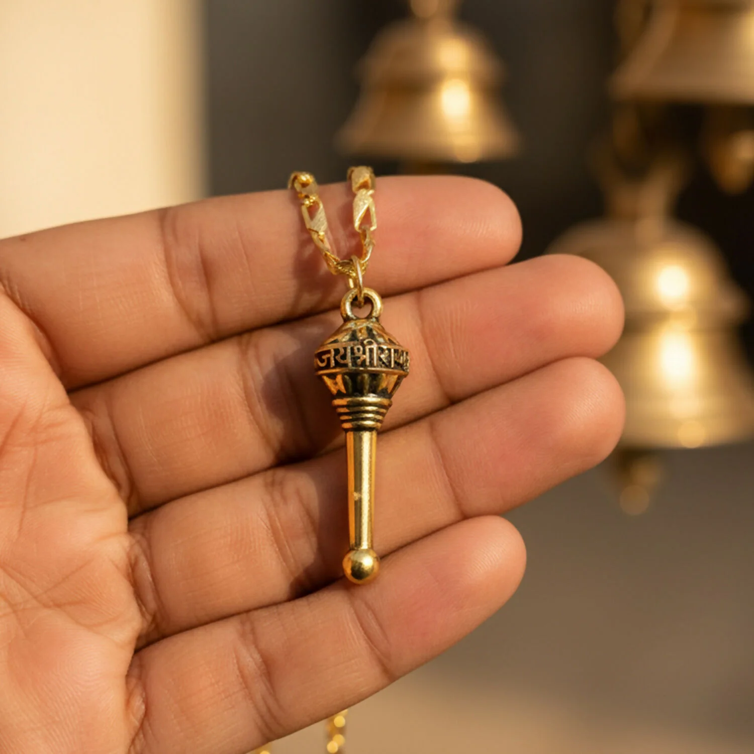 Golden Hanuman Gada Pendant with Chain – Devotional Lightweight Daily Wear - Image 5
