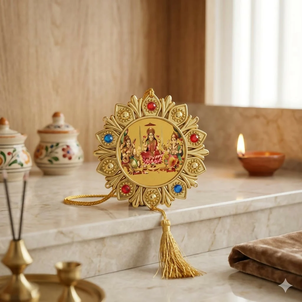 Golden Hindu God Wall Hanging Decor Laxmi Ganesh Saraswati Tassel Ornament for Home Door - Image 4