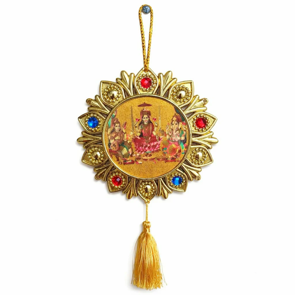 Golden Hindu God Wall Hanging Decor Laxmi Ganesh Saraswati Tassel Ornament for Home Door - Image 5