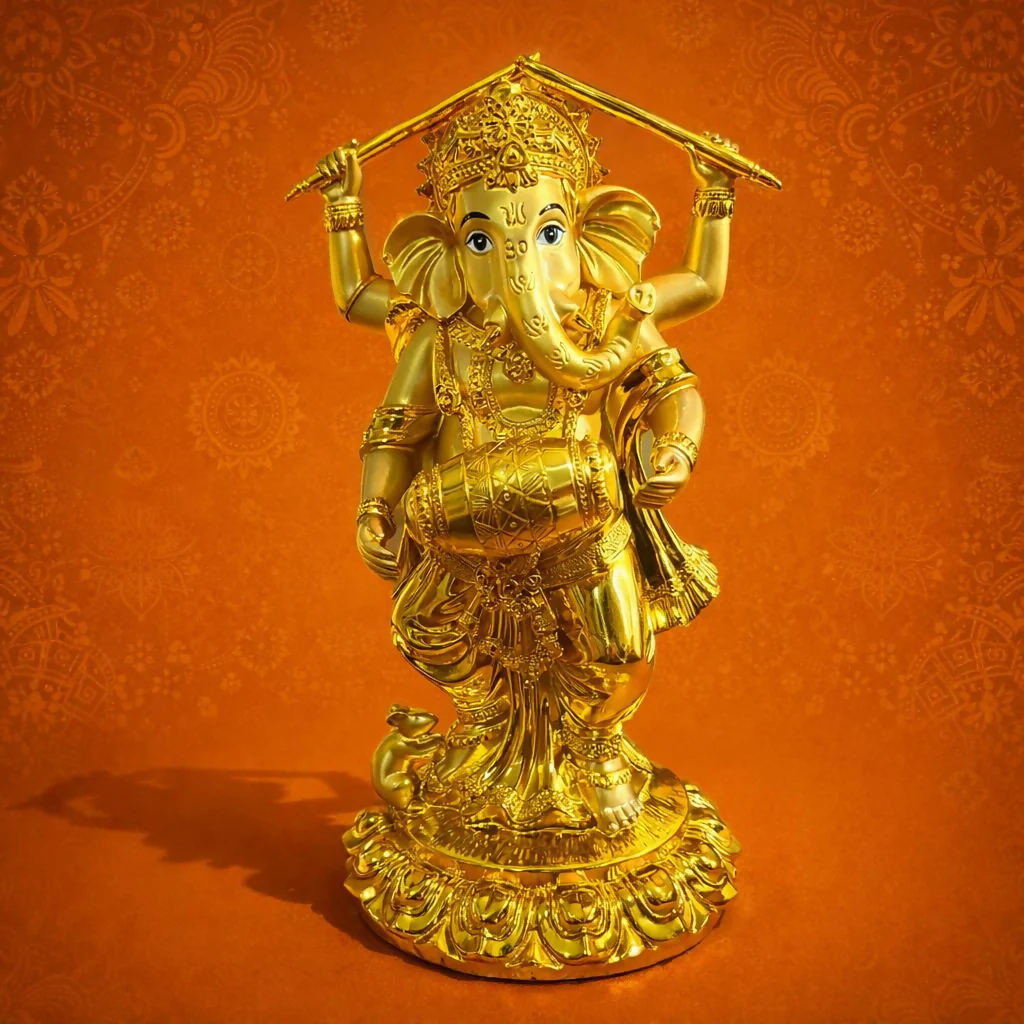 Golden Lord Ganesha Dancing Statue Decorative Idol for Home Temple & Office - Image 2