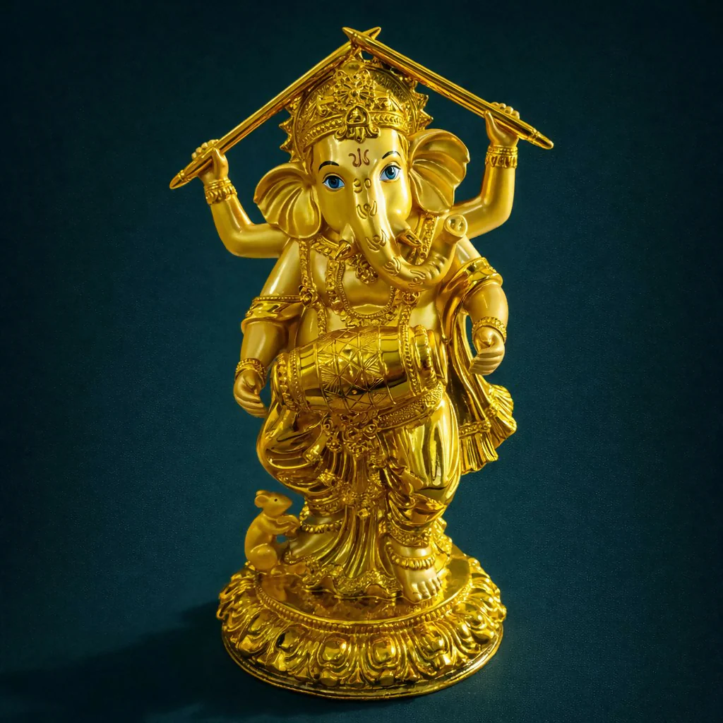 Golden Lord Ganesha Dancing Statue Decorative Idol for Home Temple & Office - Image 3