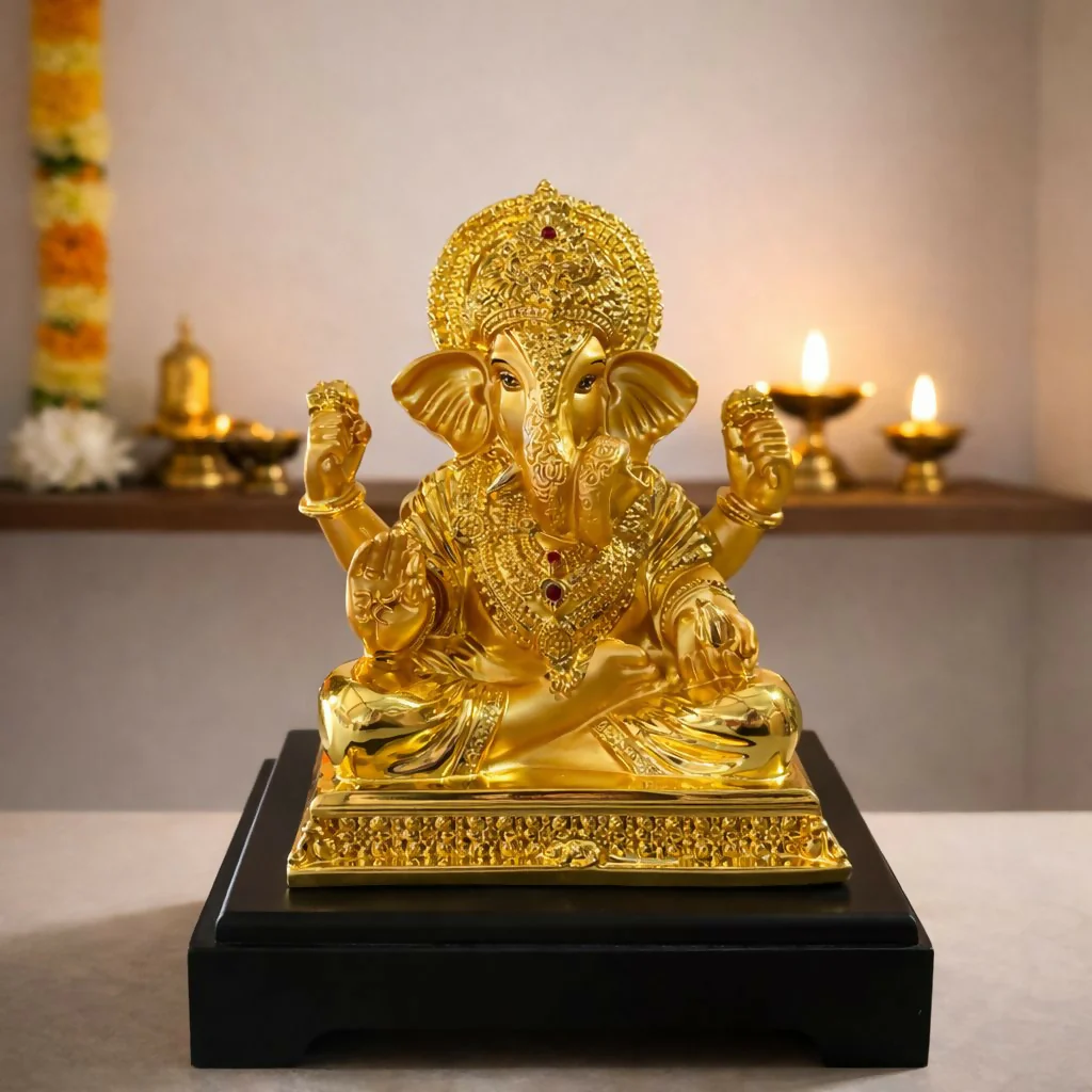 Golden Lord Ganesha Idol Showpiece for Home Temple & Office Décor - Image 2