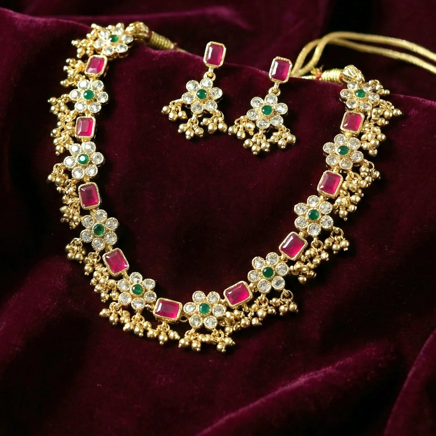 Lotus Floral Necklace Set with Traditional Design - Image 5