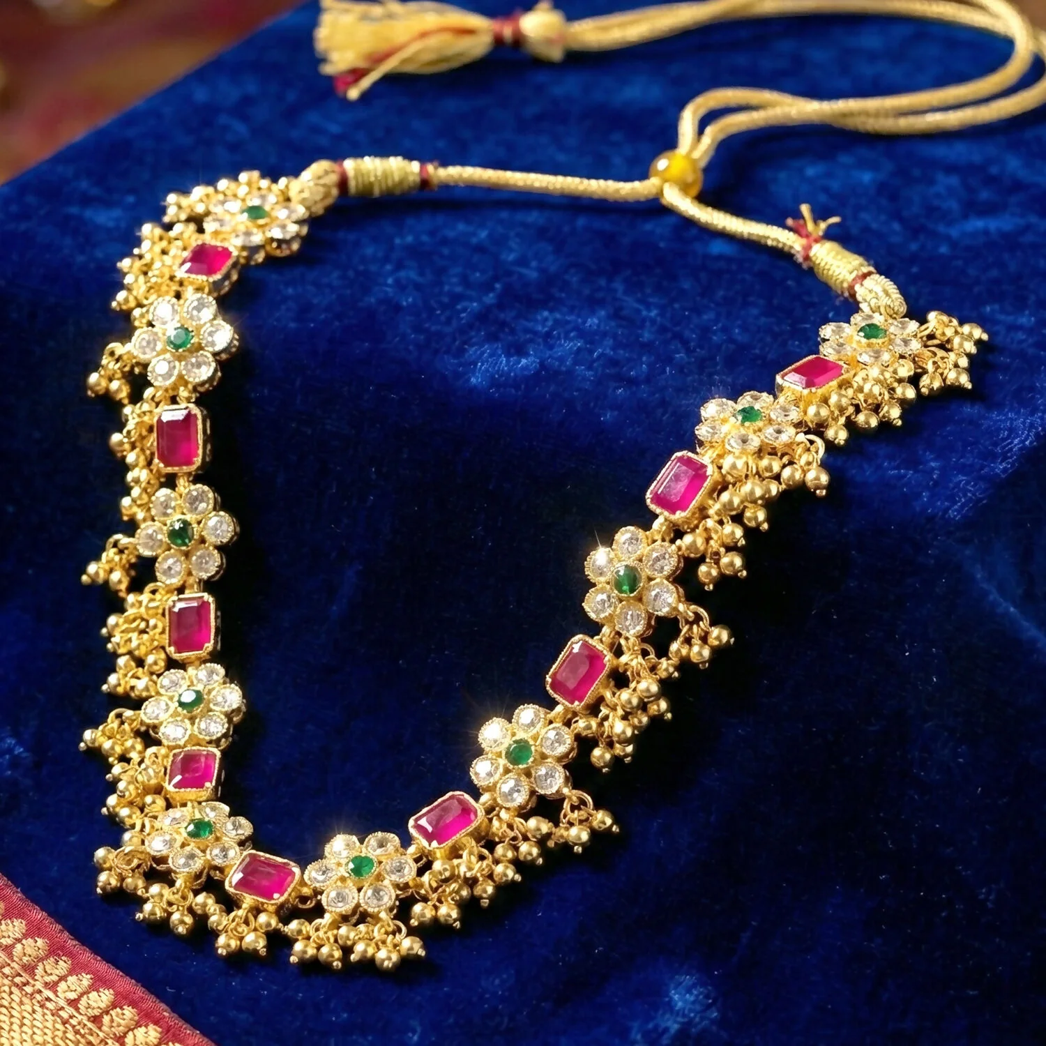 Lotus Floral Necklace Set with Traditional Design - Image 7