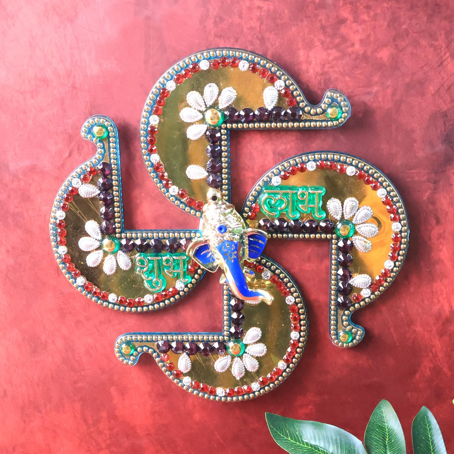 Golden Swastik Shubh Labh Wall Hanging with Ganesh Idol (1 Pc) - Image 3