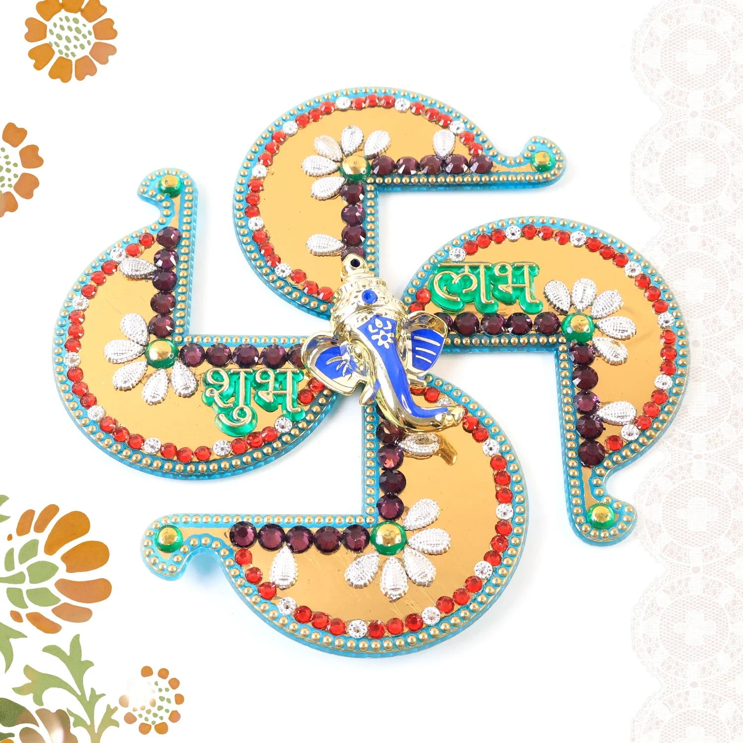 Golden Swastik Shubh Labh Wall Hanging with Ganesh Idol (1 Pc) - Image 7