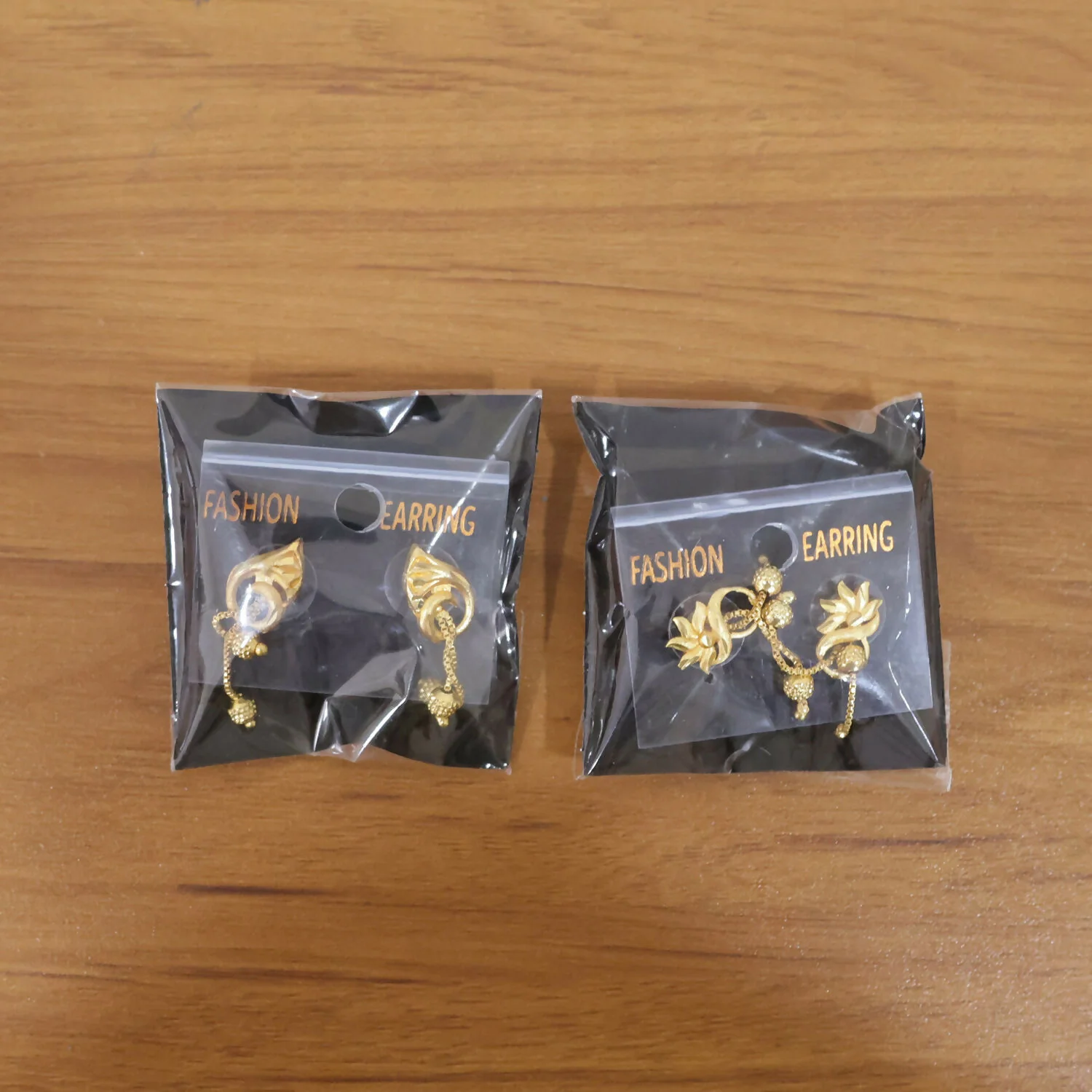 Graceful Flower Crown Gold Dangle Earrings with Bead Drops and Chains (2 Pair) - Image 7