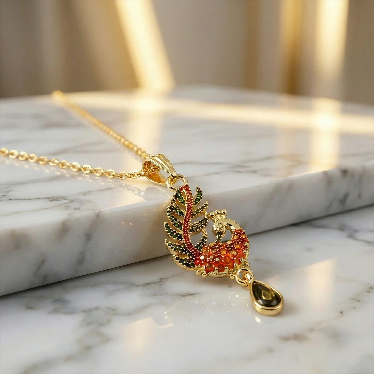 Graceful Peacock Motif Pendant Necklace with Chain for Women - Image 2