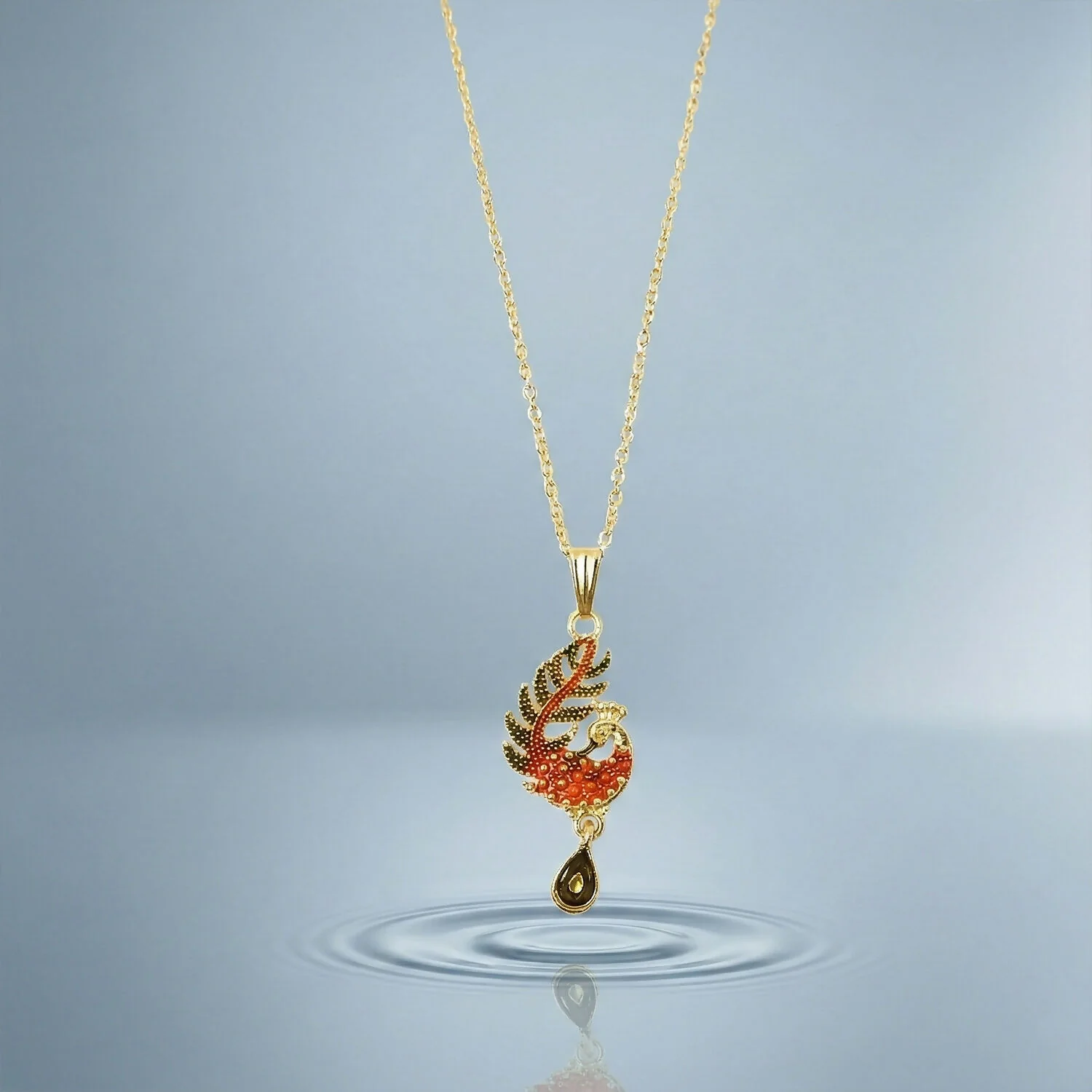 Graceful Peacock Motif Pendant Necklace with Chain for Women - Image 3