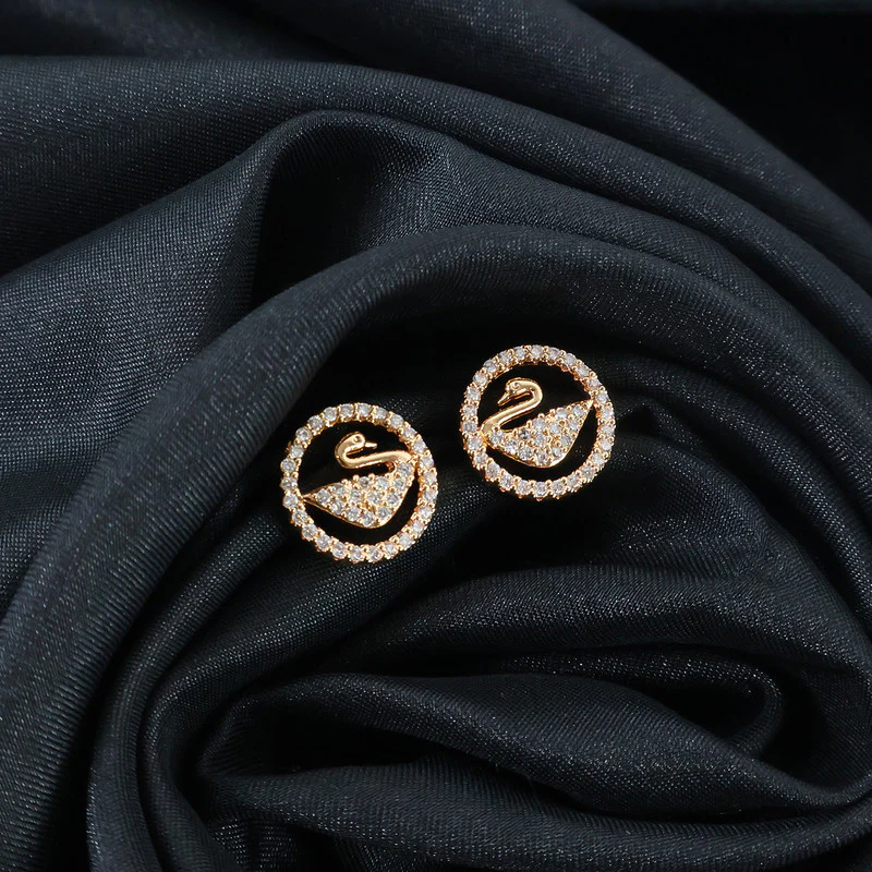 Graceful Swan Design CZ Stone Stud Earrings for Women - Image 2