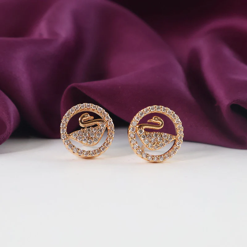 Graceful Swan Design CZ Stone Stud Earrings for Women - Image 3