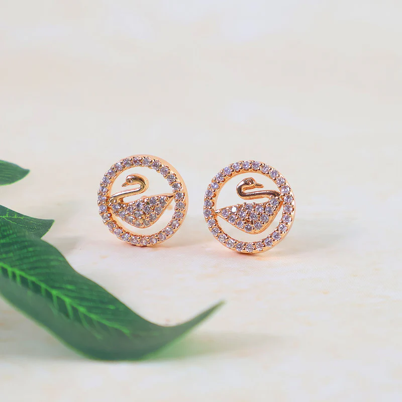 Graceful Swan Design CZ Stone Stud Earrings for Women - Image 4