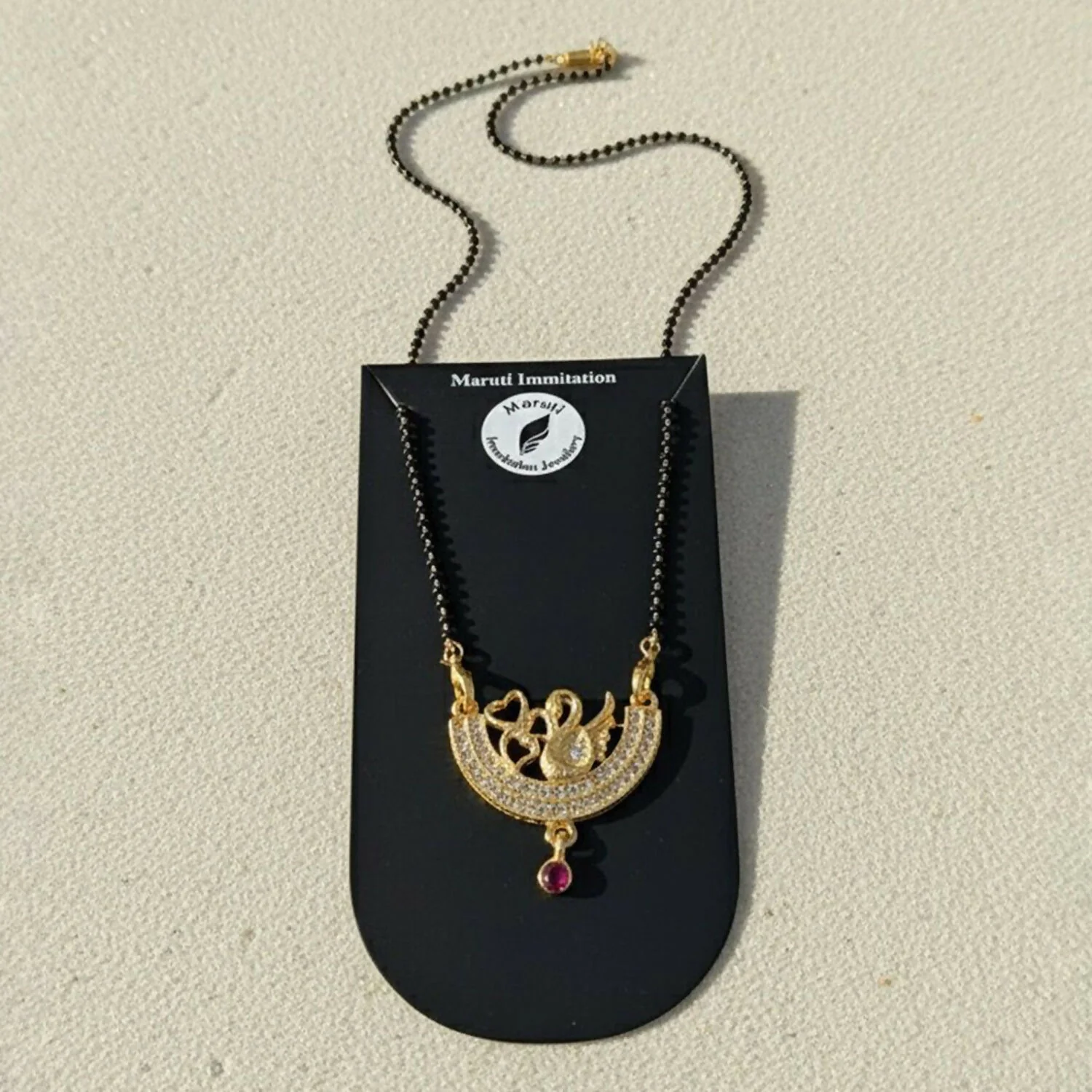 Graceful Swan Design Gold-Toned Mangalsutra with Stone-Studded Pendant - Image 2