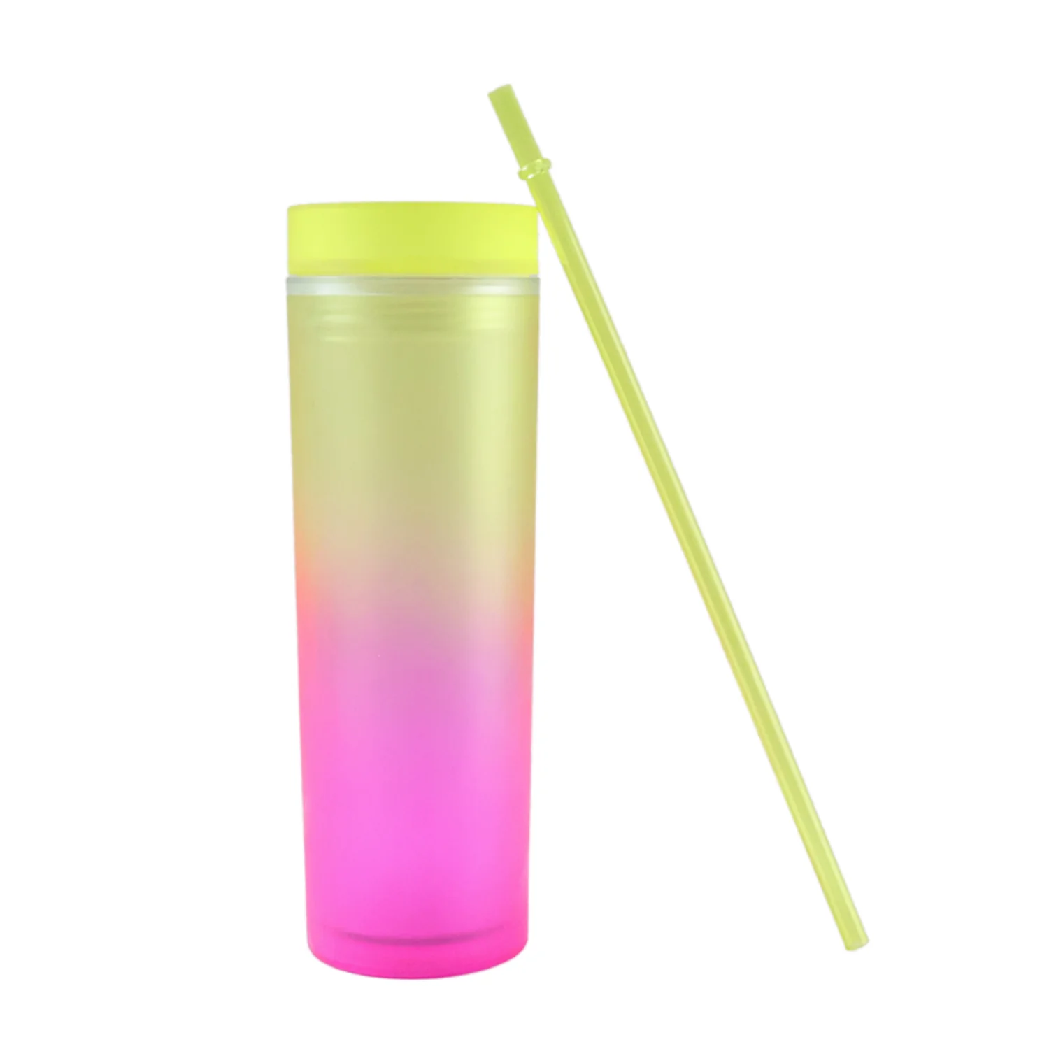 Gradient Plastic Drinking Tumbler Cup with Lid and Straw 400 ML Approx - Image 4