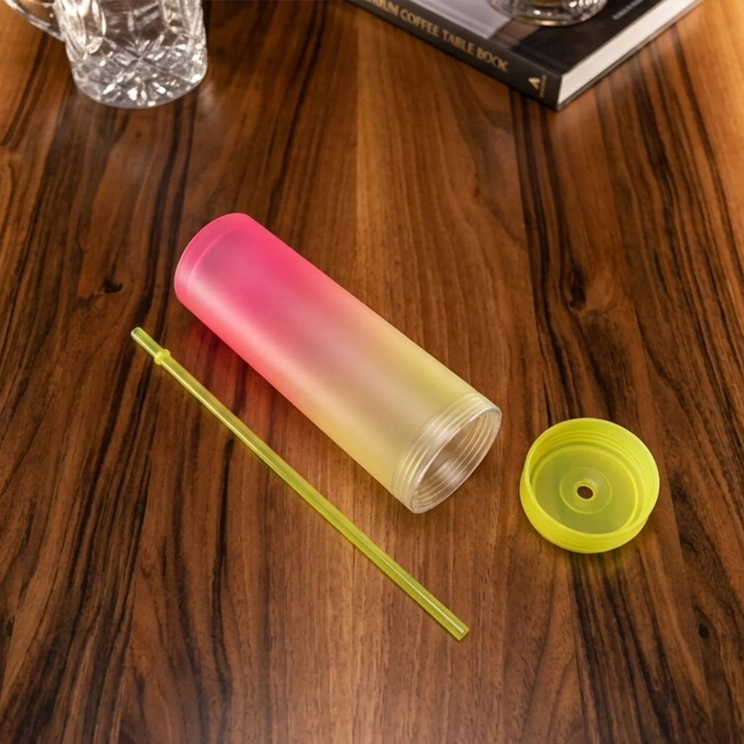 Gradient Plastic Drinking Tumbler Cup with Lid and Straw 400 ML Approx - Image 6
