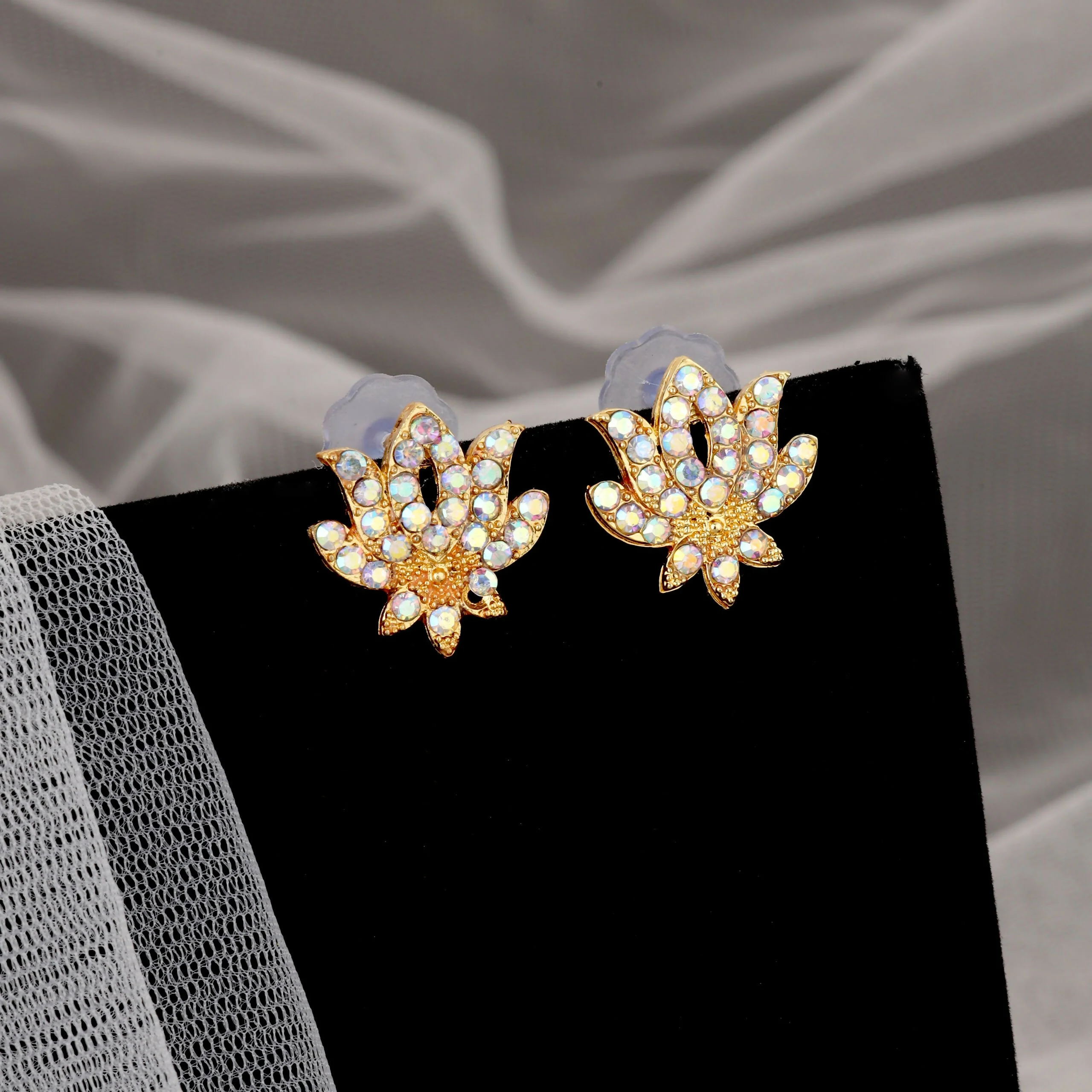 Grand Gold-Toned American Diamond Lotus Necklace Set - Image 2