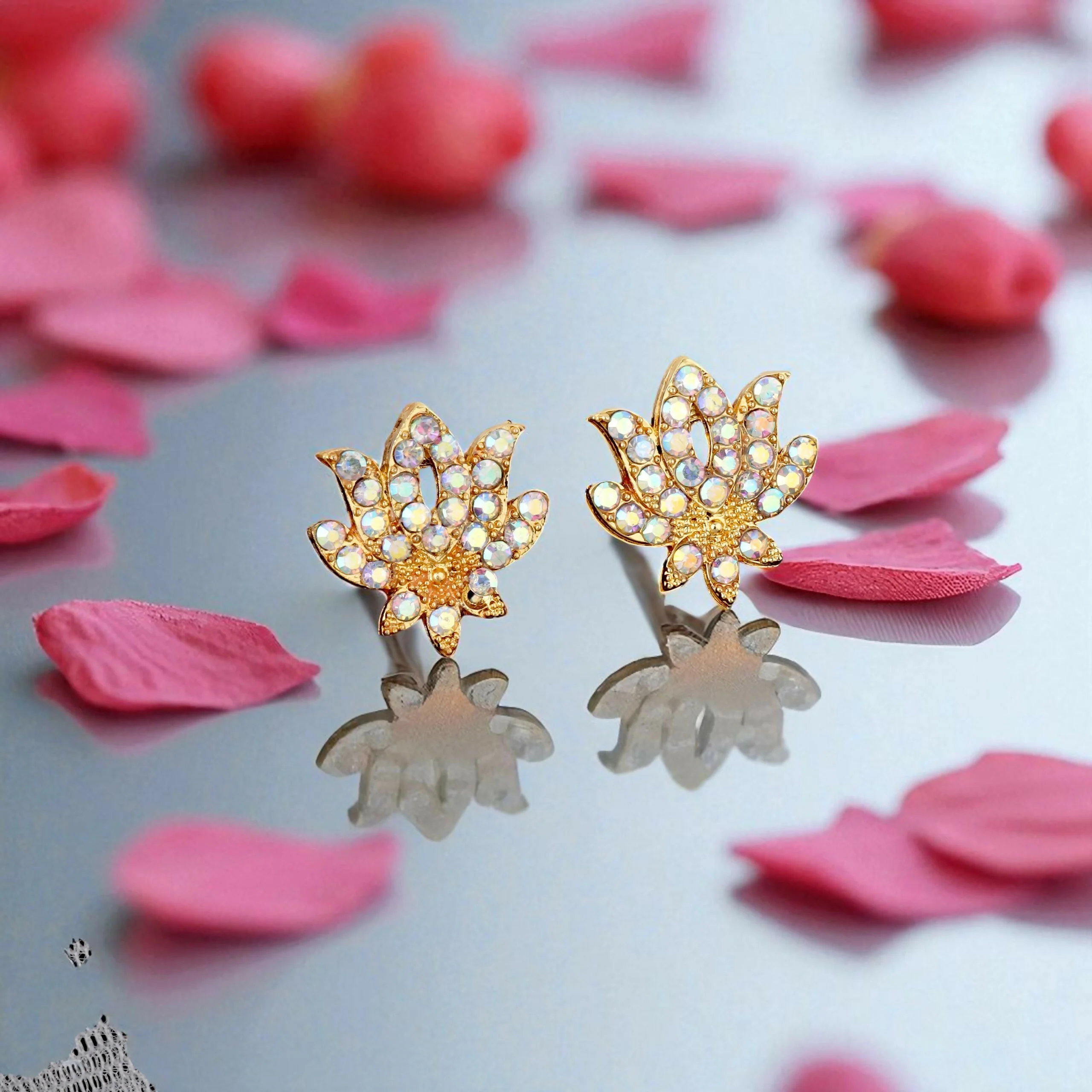 Grand Gold-Toned American Diamond Lotus Necklace Set - Image 4