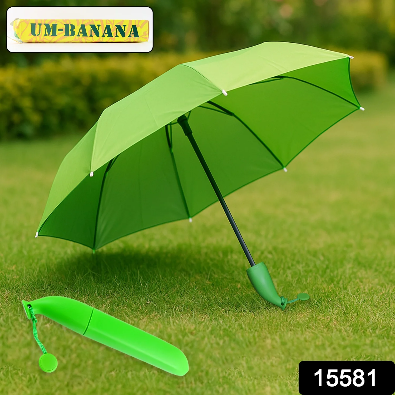Green Stylish Banana Shaped Mini Foldable Umbrella - Image 2