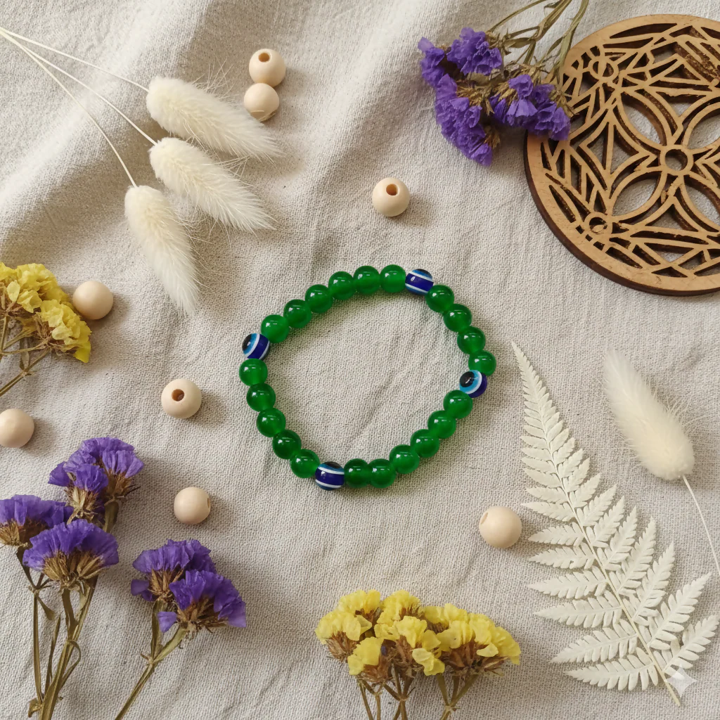 Green Evil Eye Glass Beads Bracelet - Image 2