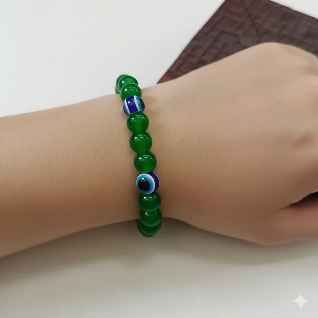 Green Evil Eye Glass Beads Bracelet - Image 3