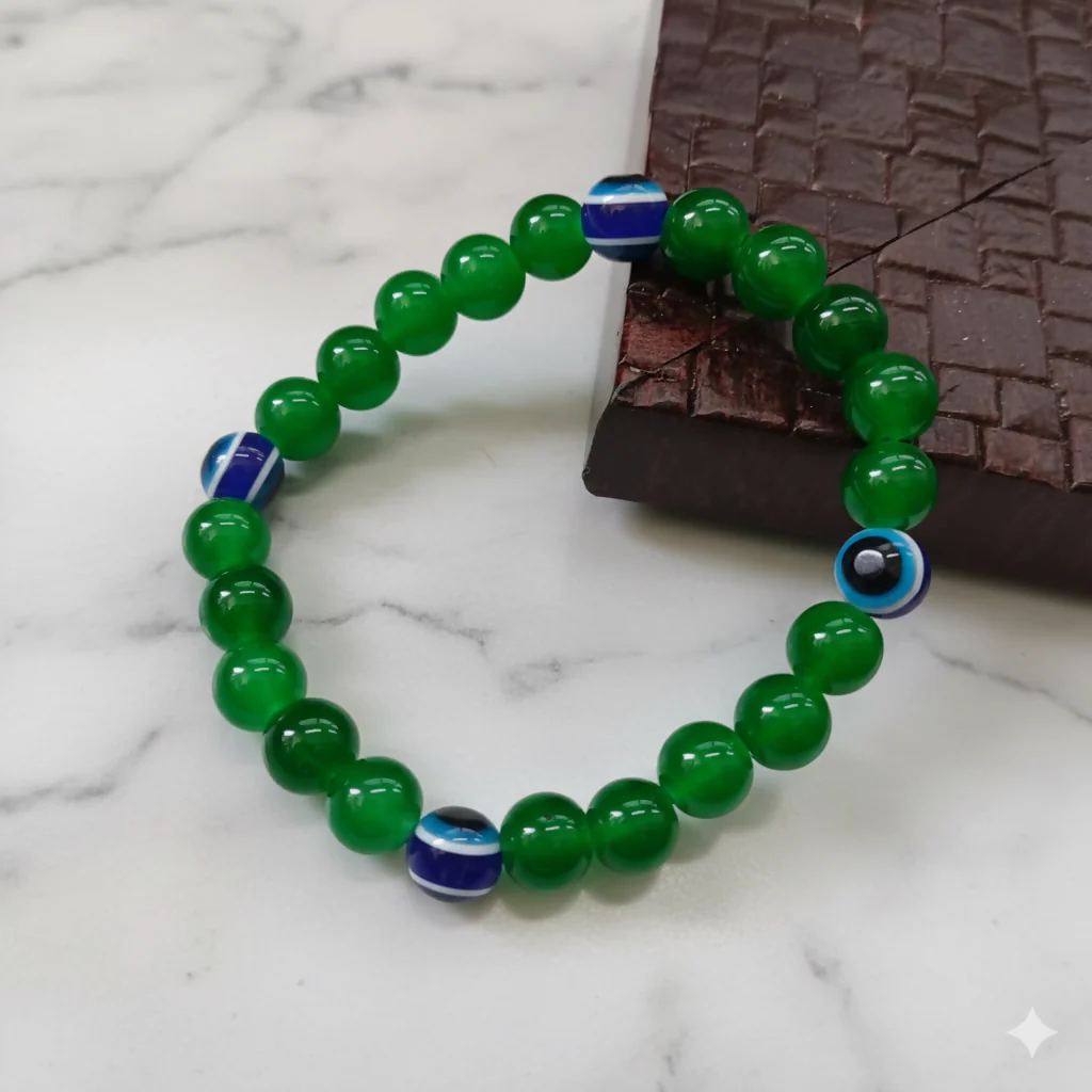 Green Evil Eye Glass Beads Bracelet - Image 4