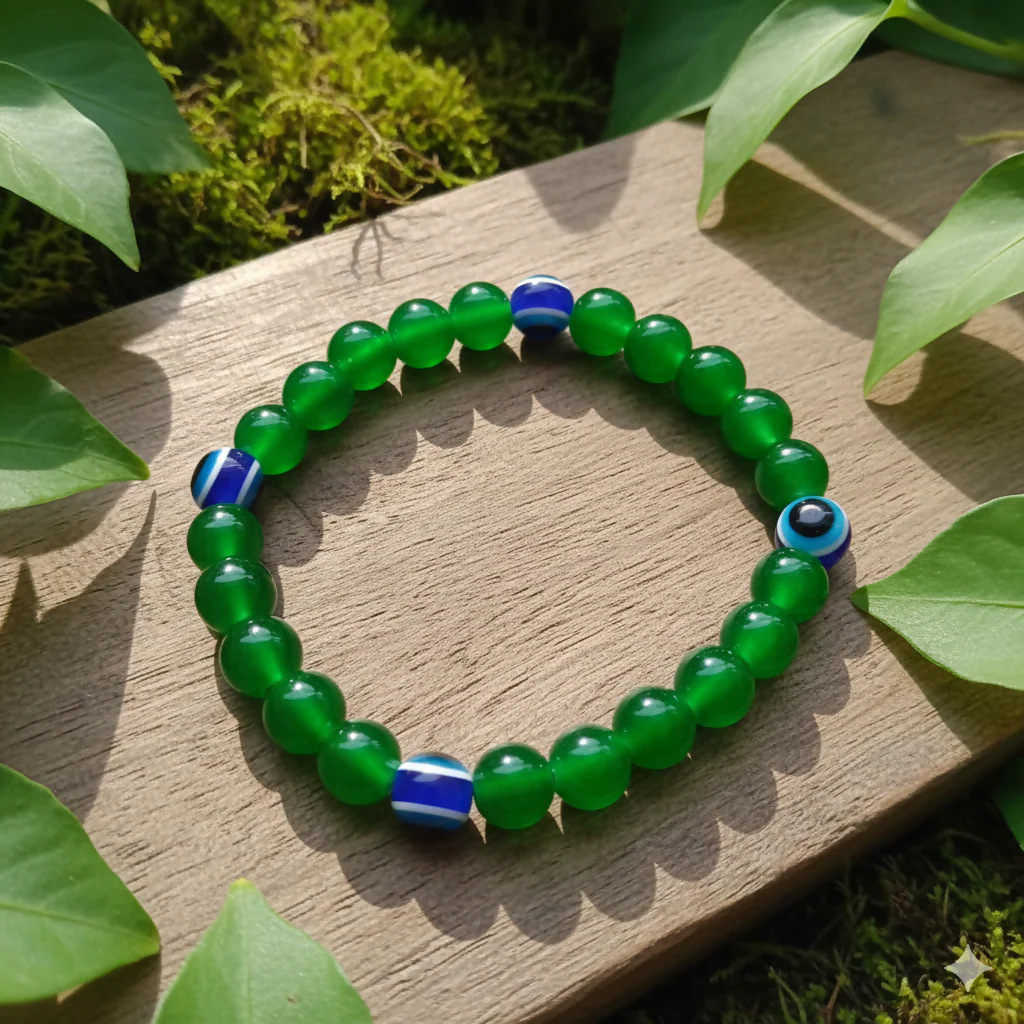 Green Evil Eye Glass Beads Bracelet - Image 5