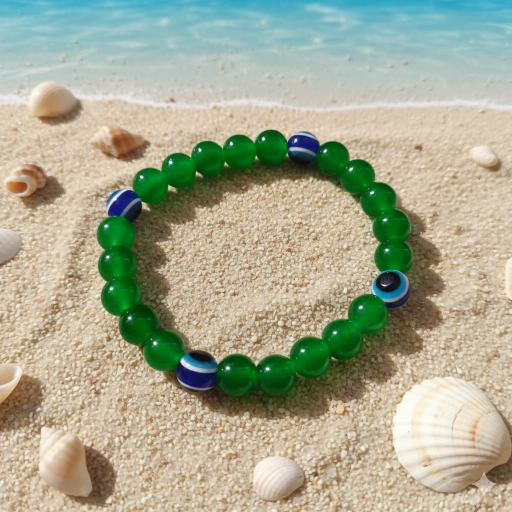 Green Evil Eye Glass Beads Bracelet - Image 6