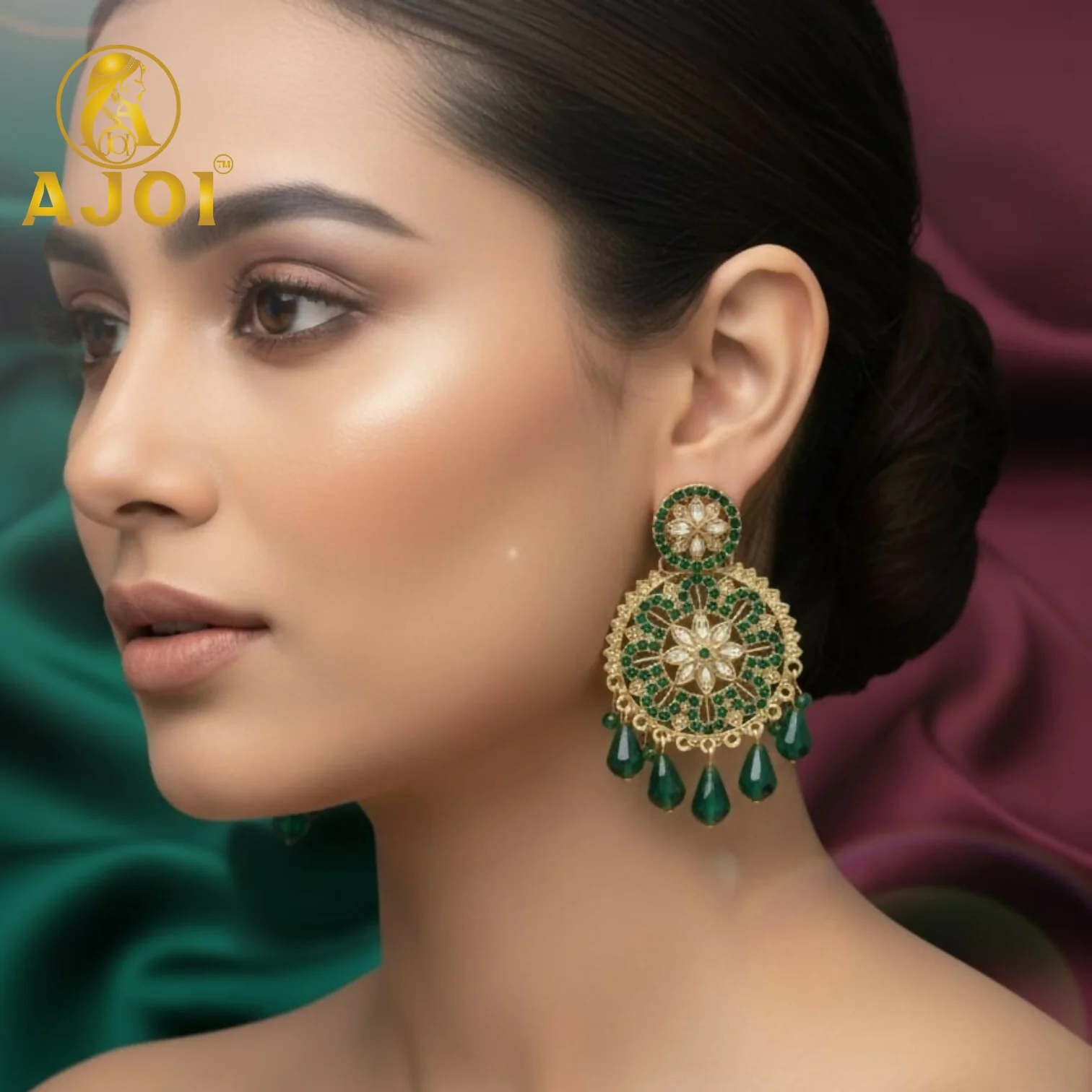 Green Floral Earrings - Image 2