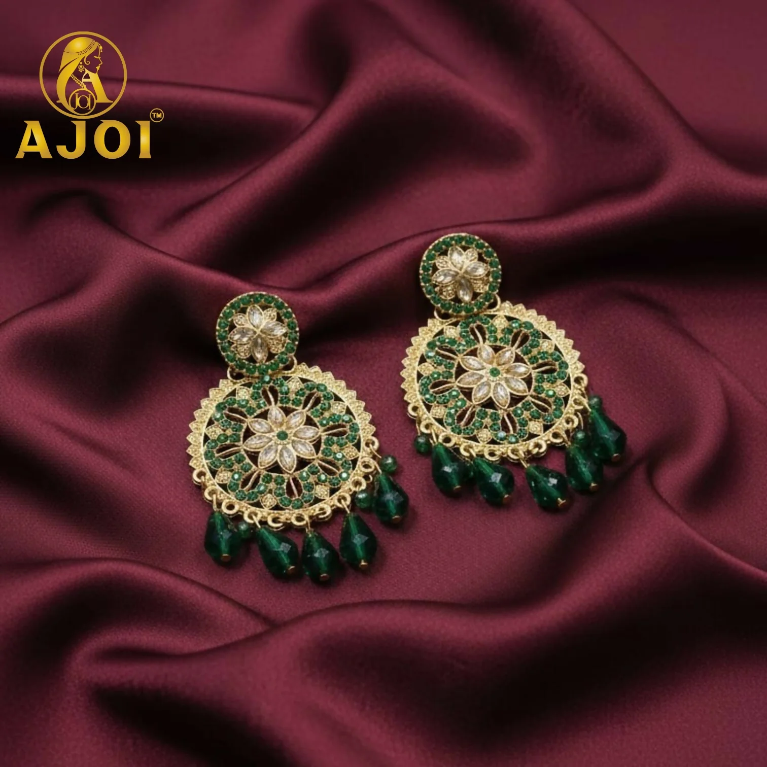 Green Floral Earrings - Image 3