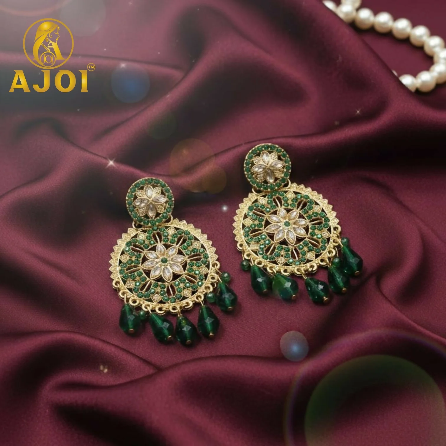 Green Floral Earrings - Image 4