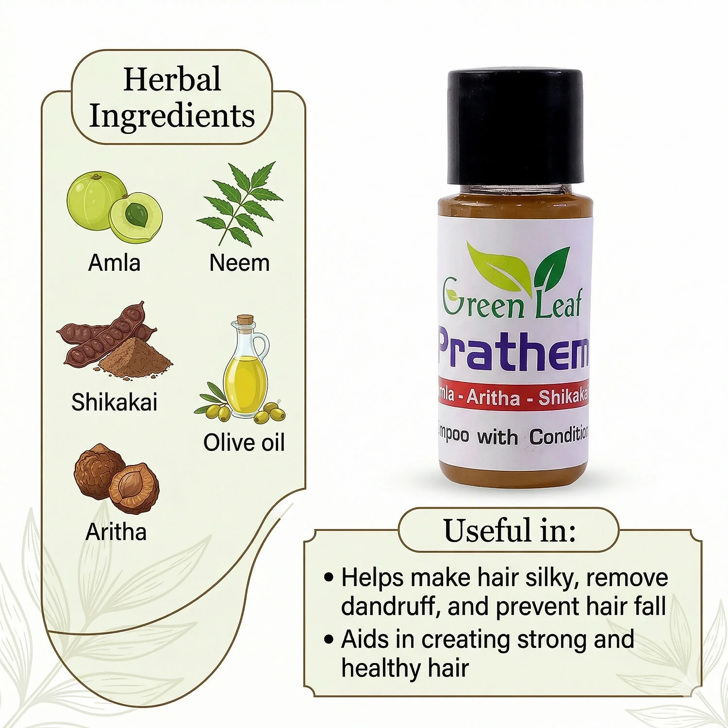 Green Leaf Prathem Anti Hair Fall Shampoo with Conditioner Amla Aritha Shikakai Herbal Care - Image 3