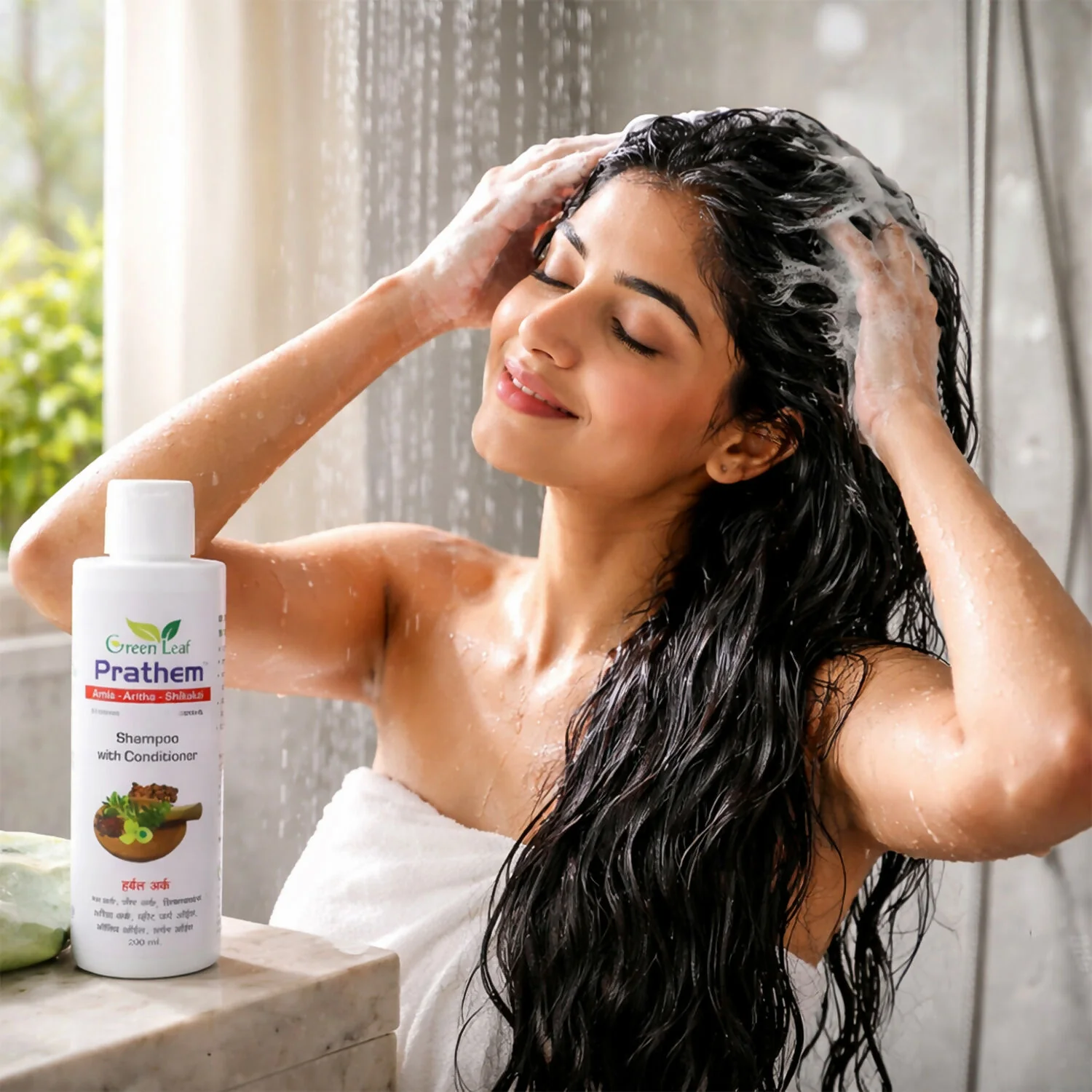 Green Leaf Prathem Herbal Shampoo with Conditioner for Smooth & Nourished Hair Care - Image 3