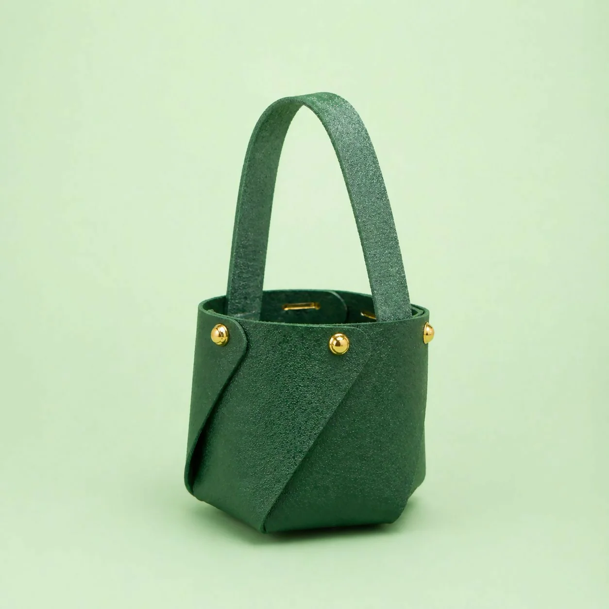Green Mini Bucket Style Handbag with Handle and Stud Detail - Image 3
