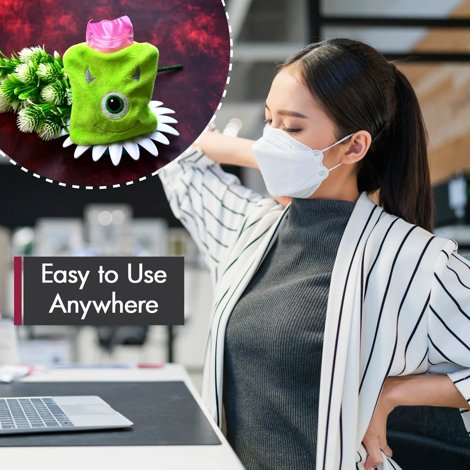 Green One-Eyed Monster Print Small Hot Water Bag with Cover for Pain Relief - Image 5