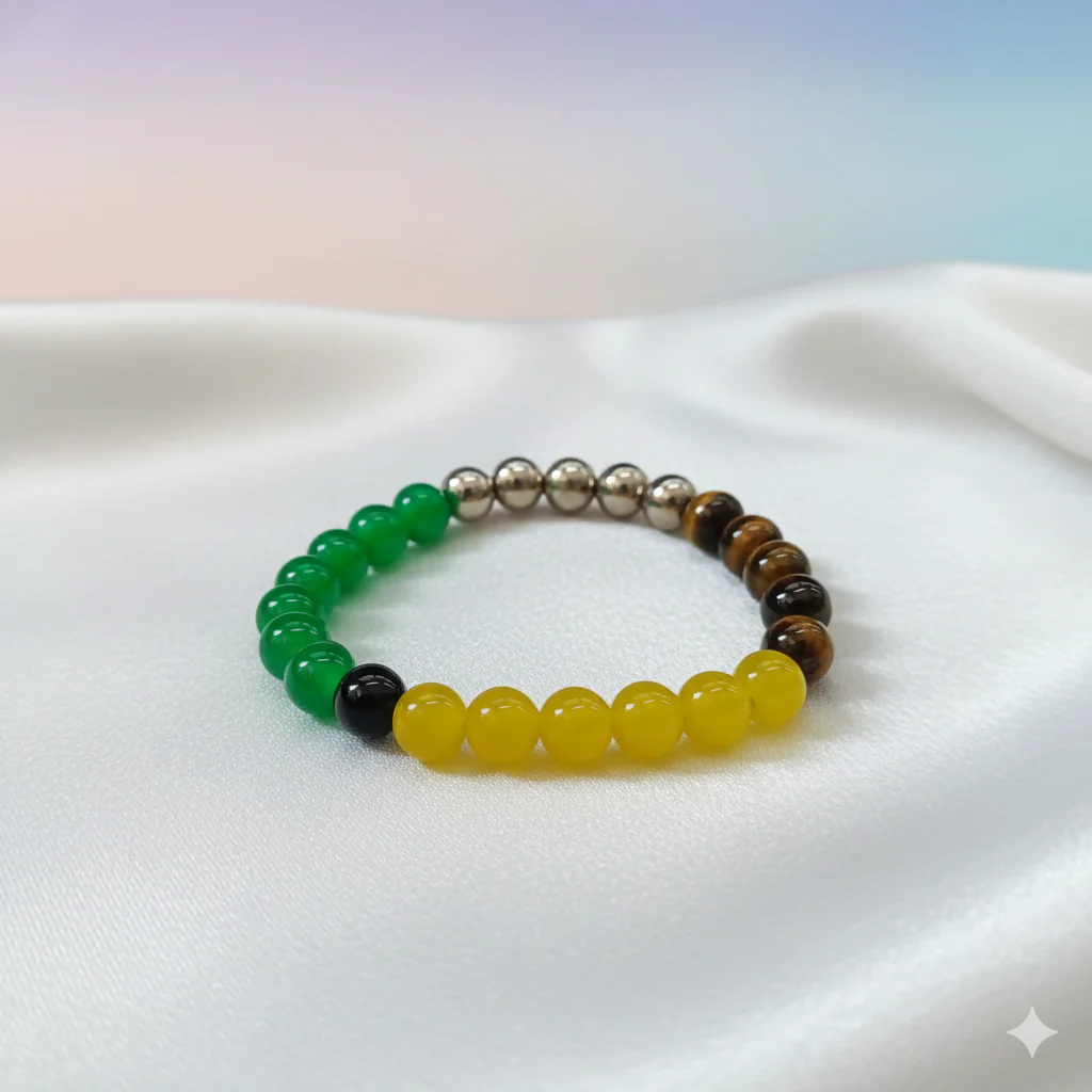 Green, Tiger's Eye, Yellow Crystal Beads Bracelet - Image 2