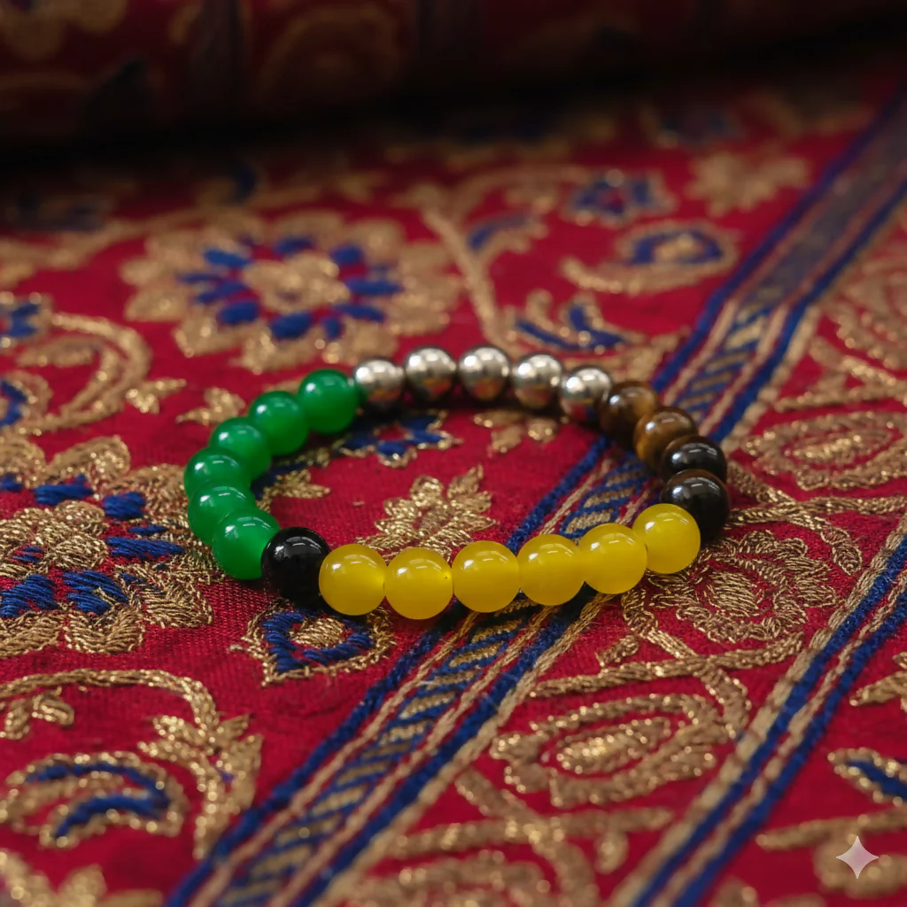 Green, Tiger's Eye, Yellow Crystal Beads Bracelet - Image 3