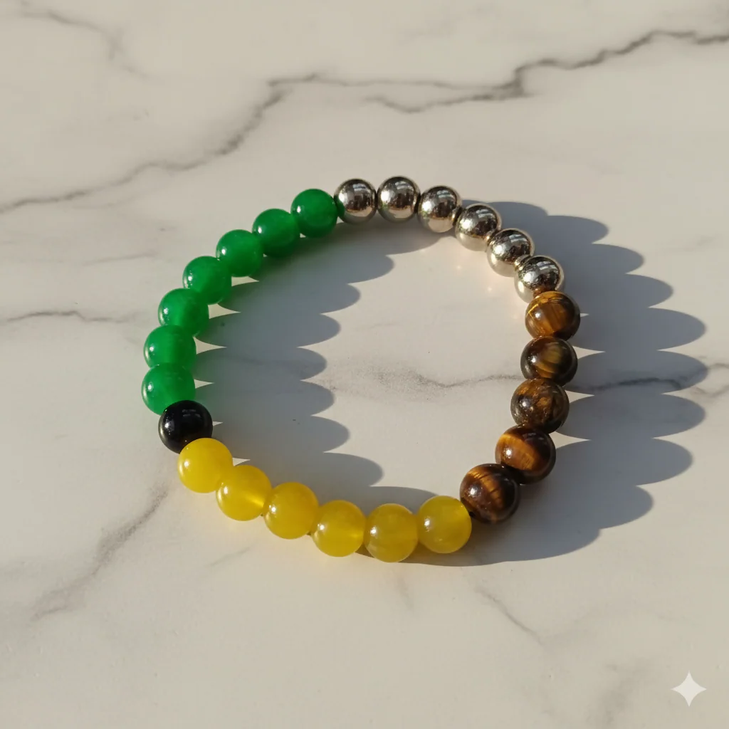 Green, Tiger's Eye, Yellow Crystal Beads Bracelet - Image 4