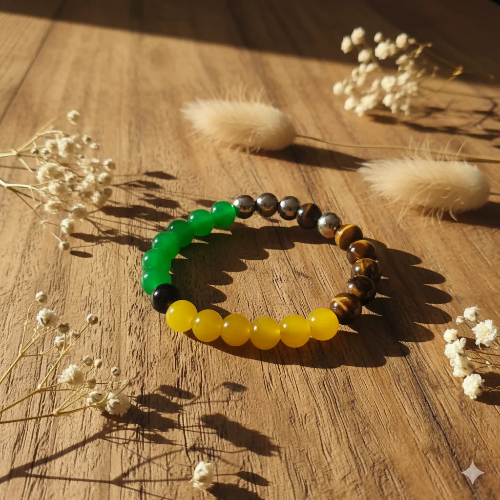 Green, Tiger's Eye, Yellow Crystal Beads Bracelet - Image 5