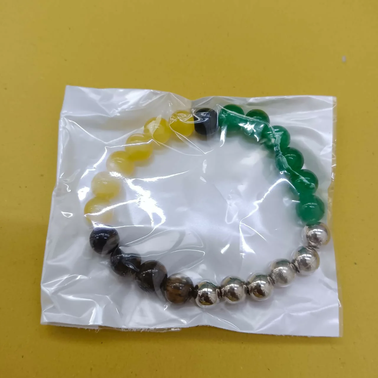Green, Tiger's Eye, Yellow Crystal Beads Bracelet - Image 6