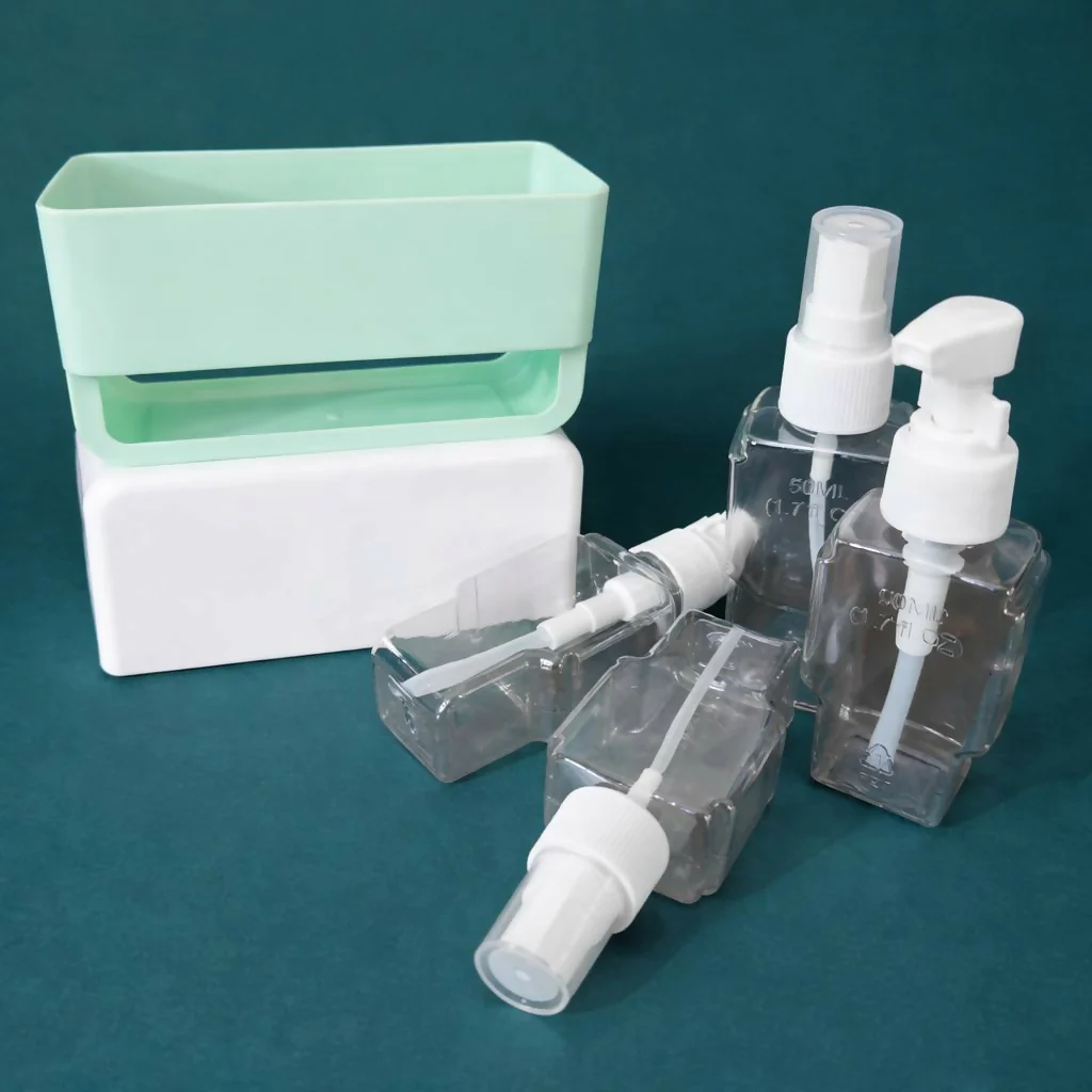 Green Travel Refillable Bottle Set with Storage Case and Dispenser Kit - Image 2
