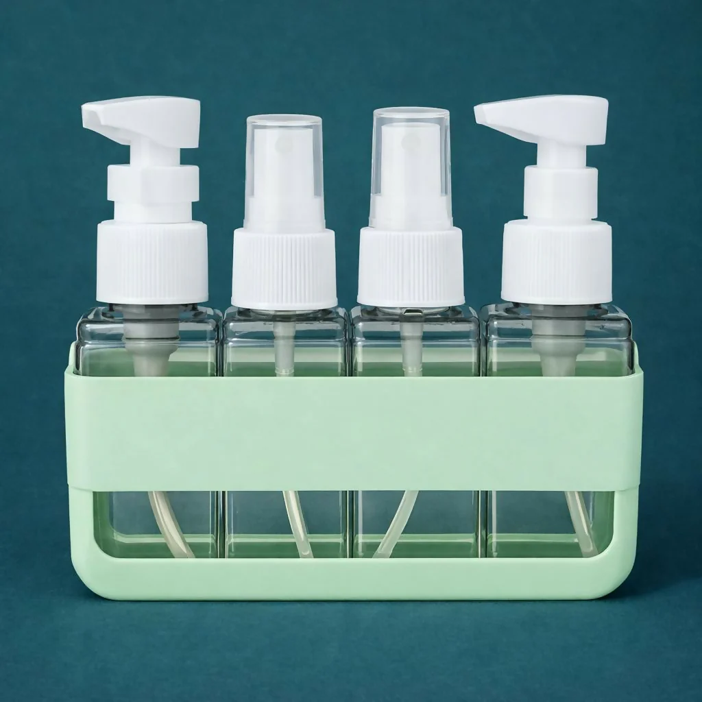 Green Travel Refillable Bottle Set with Storage Case and Dispenser Kit - Image 3