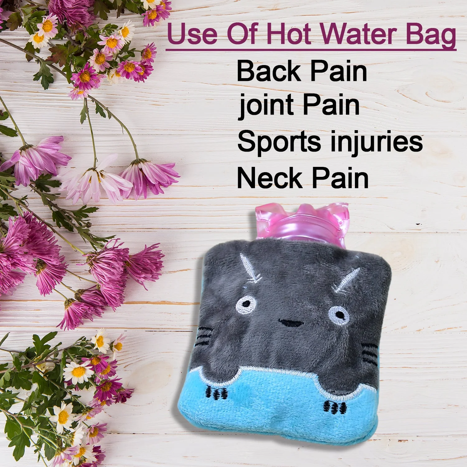 Grey Cat Print Small Hot Water Bag with Cover for Pain Relief - Image 4
