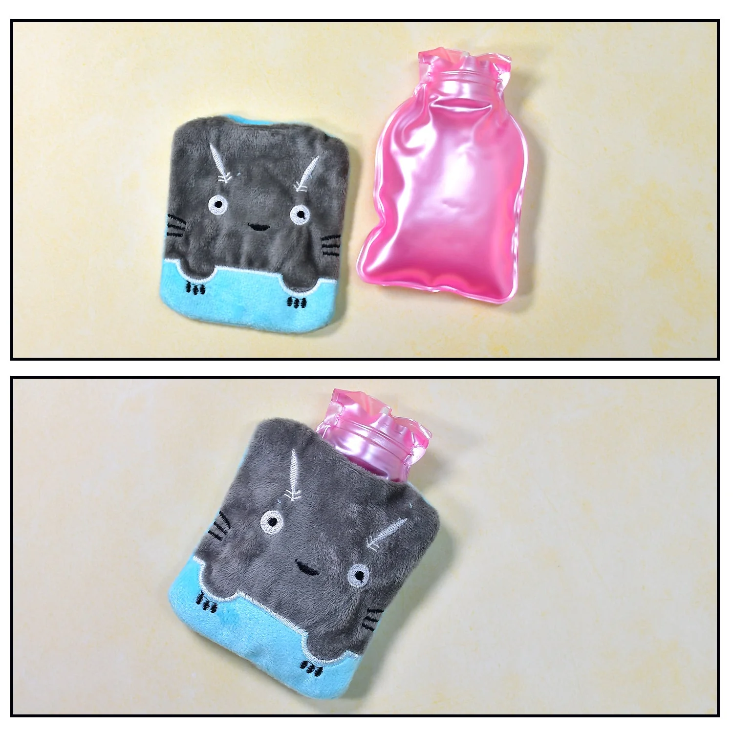 Grey Cat Print Small Hot Water Bag with Cover for Pain Relief - Image 6