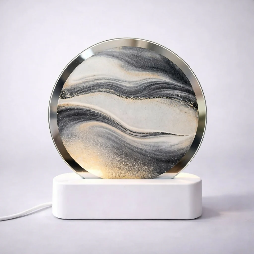 Grey Moving Sand Art LED Lamp Round Decorative Desk Night Light - Image 2