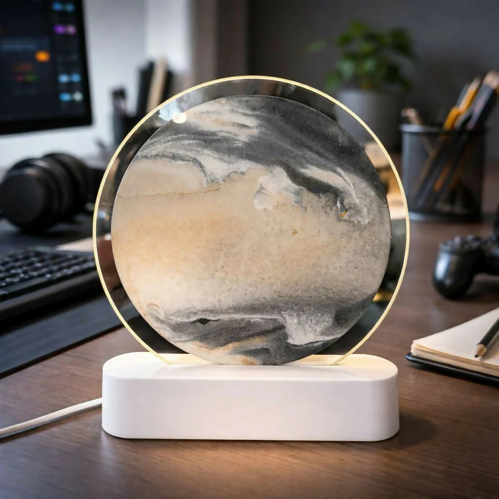 Grey Moving Sand Art LED Lamp Round Decorative Desk Night Light - Image 3