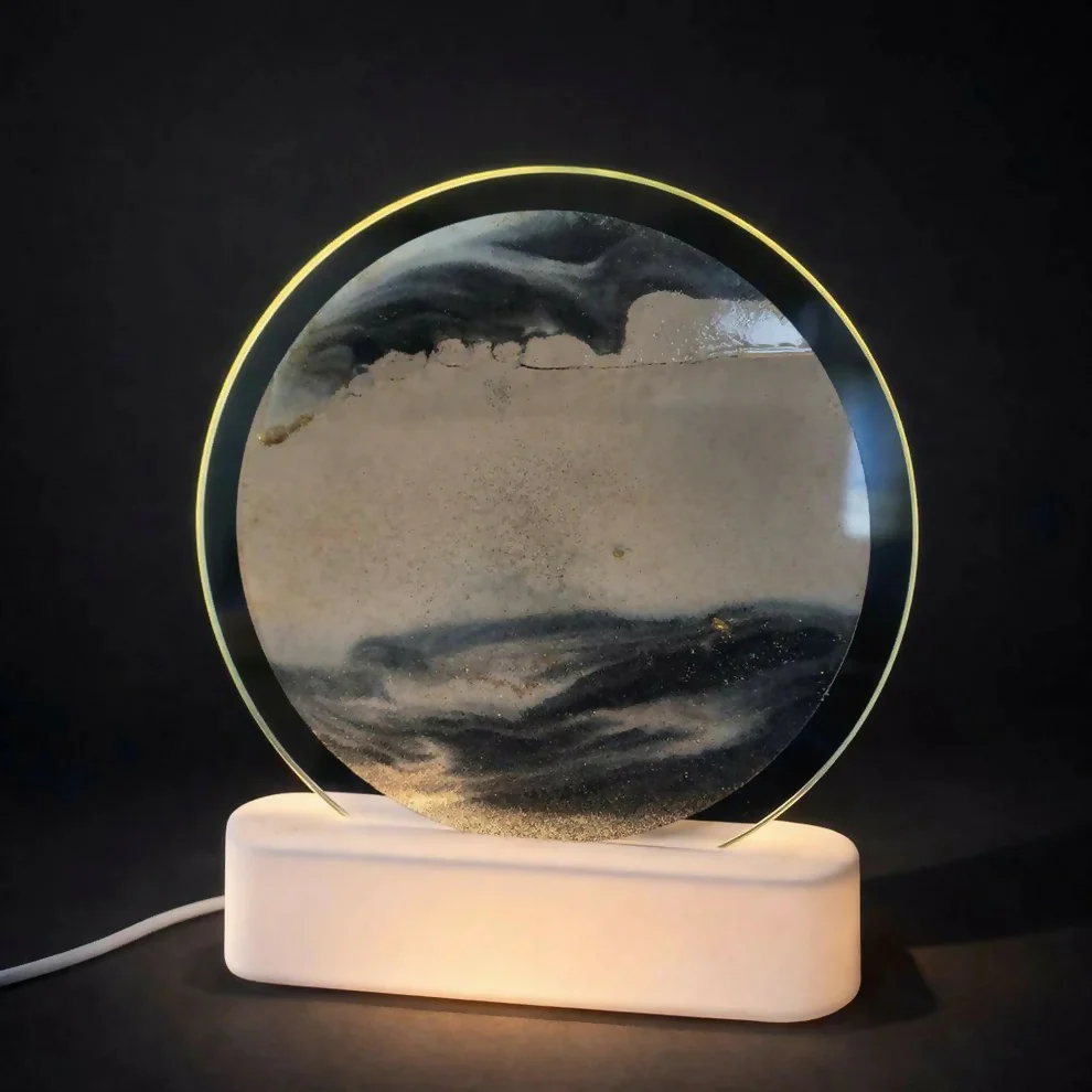 Grey Moving Sand Art LED Lamp Round Decorative Desk Night Light - Image 4
