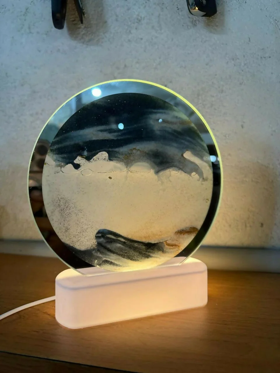 Grey Moving Sand Art LED Lamp Round Decorative Desk Night Light - Image 5