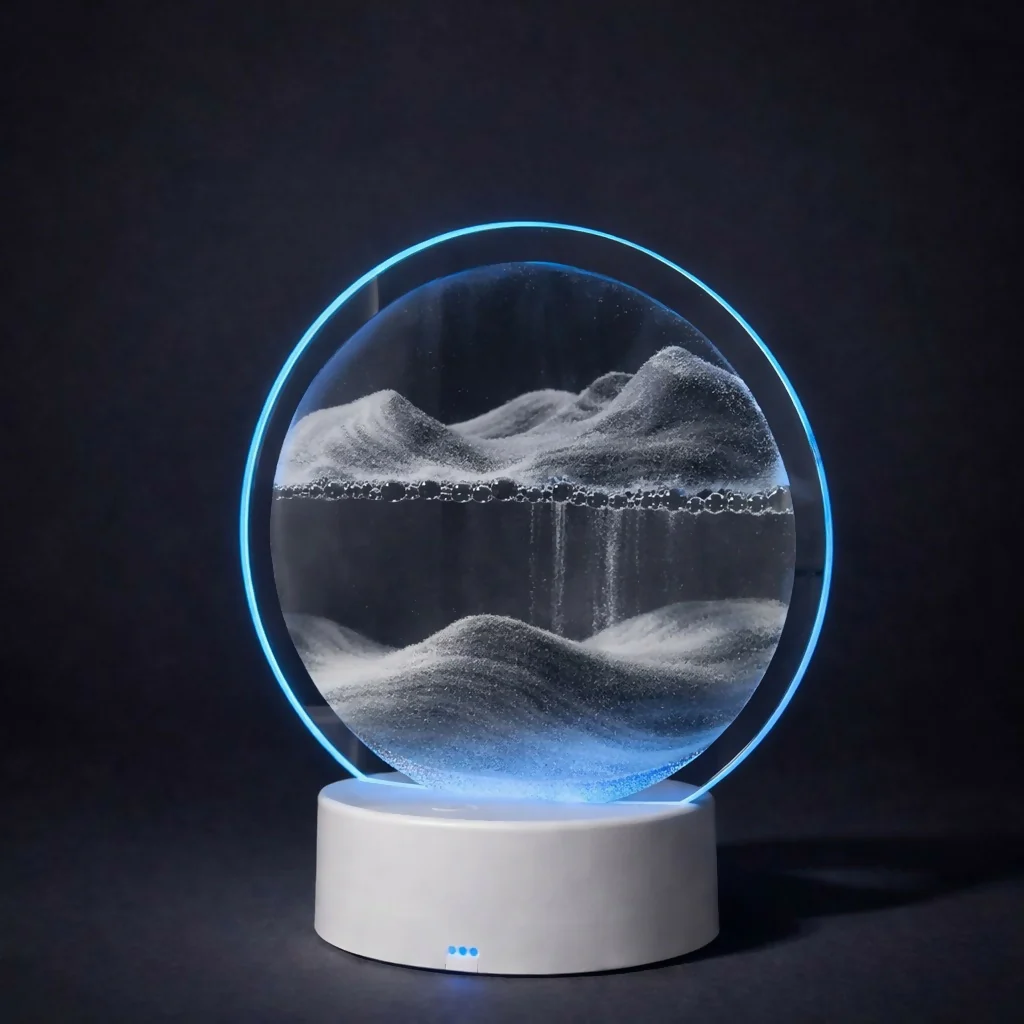 Grey Moving Sand Art LED Table Lamp Round Decorative Night Light - Image 2