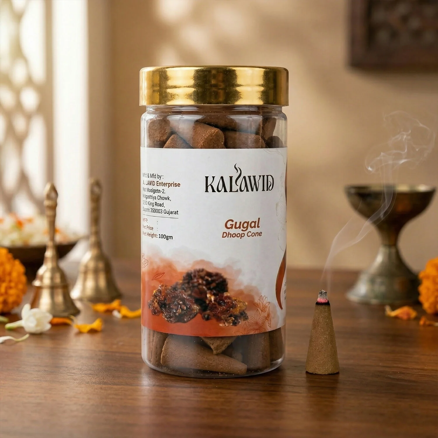 Gugal Dhoop Cone Jar for Long Lasting Fragrance & Daily Spiritual Use (100 Gm) - Image 2